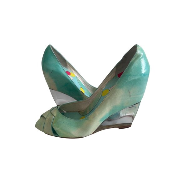 KENZO Blue Ombre Leather Lucite Wedges Size 7 / 37 - Picture 3 of 13